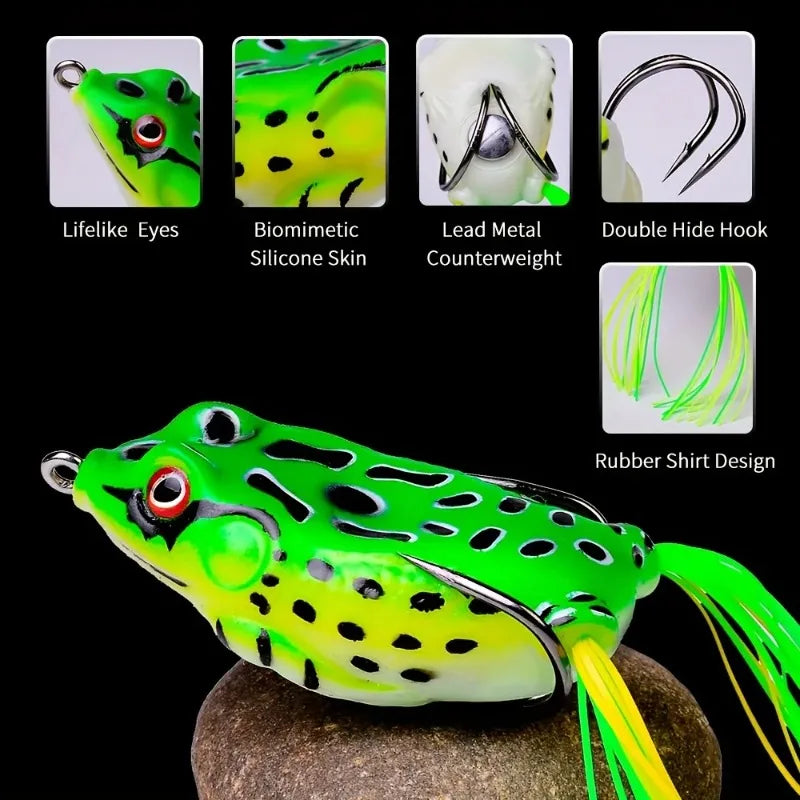 Aorace 5Pcs 6G 13G Frog Soft Lure Tube Bait Plastic Fishing Lure with Fishing Hooks Topwater Ray Frog Artificial 3D Eyes