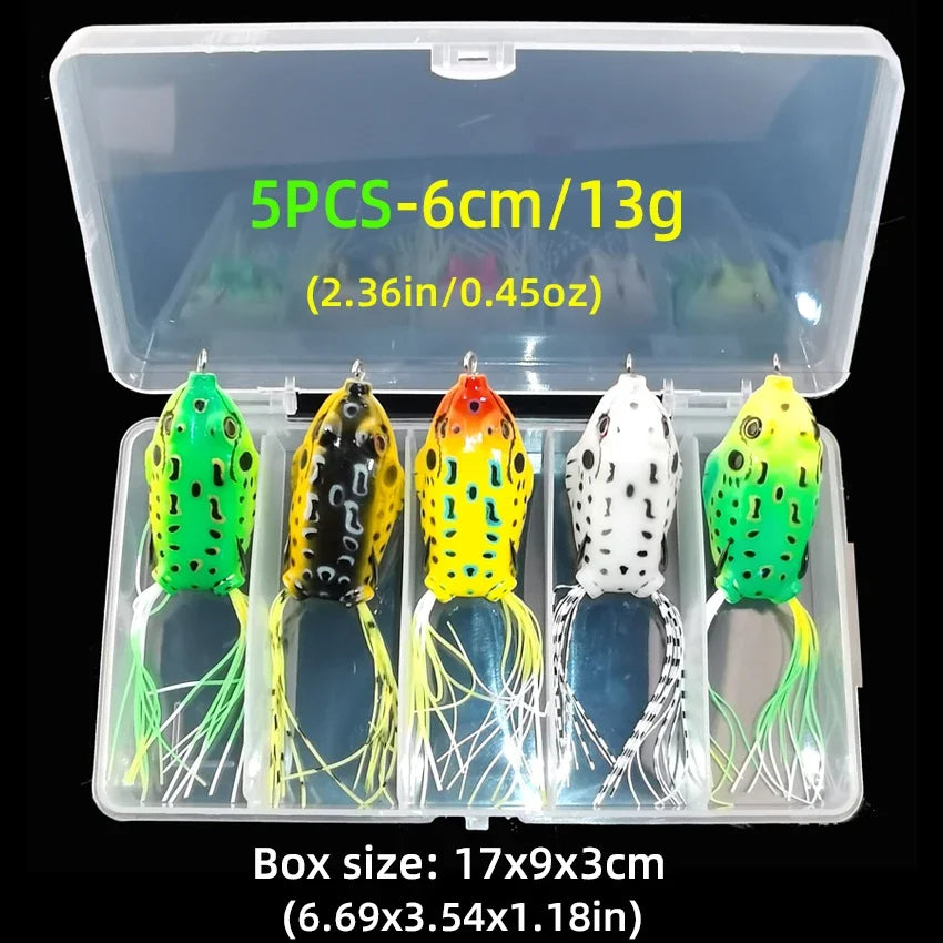 Aorace 5Pcs 6G 13G Frog Soft Lure Tube Bait Plastic Fishing Lure with Fishing Hooks Topwater Ray Frog Artificial 3D Eyes