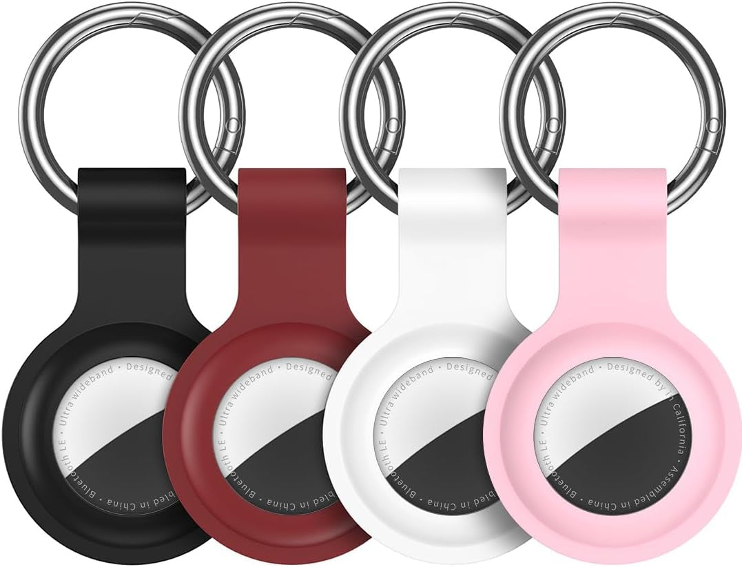 4 Pack for Airtag Keychain, with Soft Silicone Airtags Holder Protective Cases Cover Key Ring, Compatible with Apple Airtag 1St & 2Nd Generation for Kids,Luggage,Keys,Dog Collar