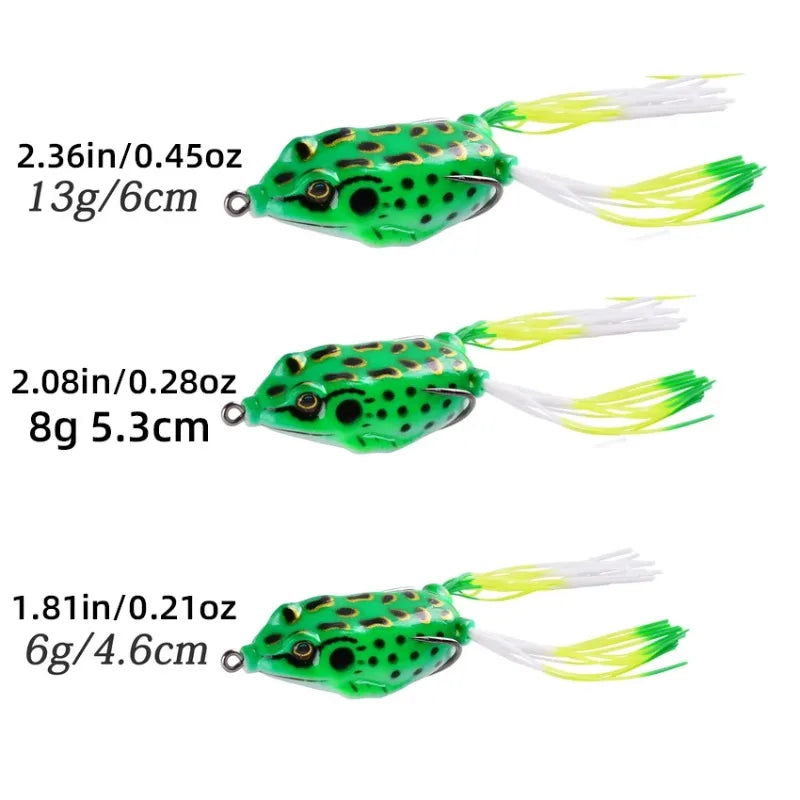 Aorace 5Pcs 6G 13G Frog Soft Lure Tube Bait Plastic Fishing Lure with Fishing Hooks Topwater Ray Frog Artificial 3D Eyes