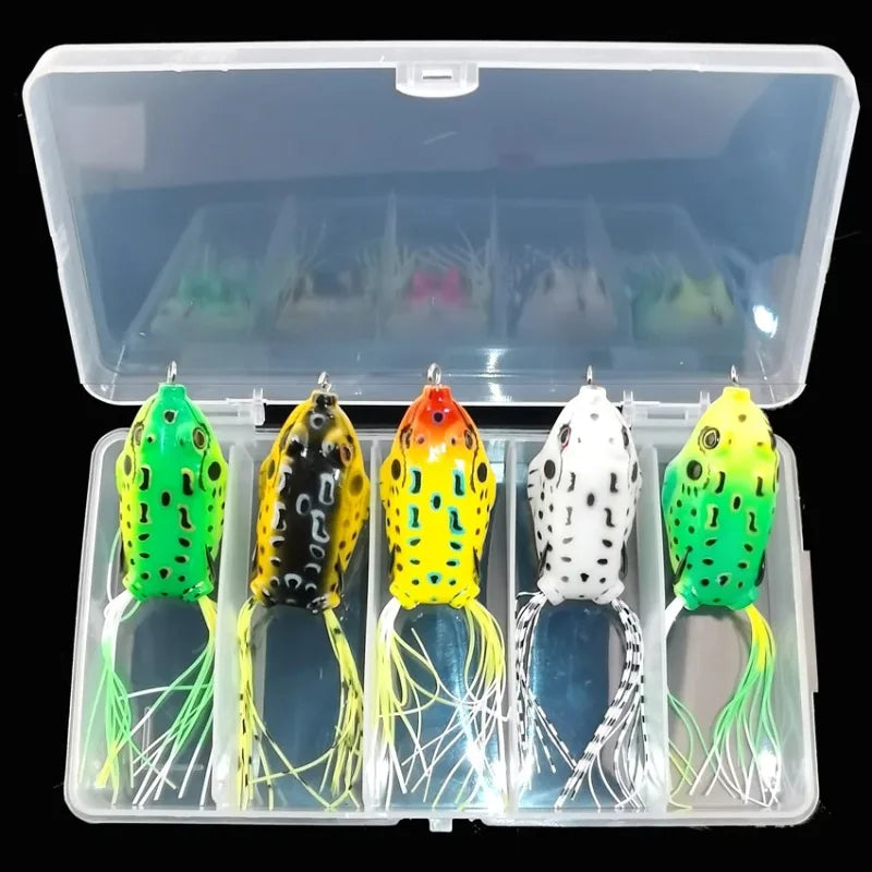 Aorace 5Pcs 6G 13G Frog Soft Lure Tube Bait Plastic Fishing Lure with Fishing Hooks Topwater Ray Frog Artificial 3D Eyes