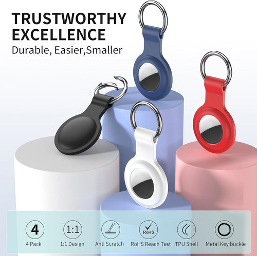 4 Pack for Airtag Keychain, with Soft Silicone Airtags Holder Protective Cases Cover Key Ring, Compatible with Apple Airtag 1St & 2Nd Generation for Kids,Luggage,Keys,Dog Collar